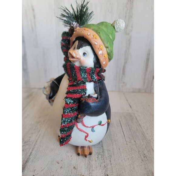 Penguin AS IS rustic snow ball pail Xmas home decor figure unique - Picture 3 of 9